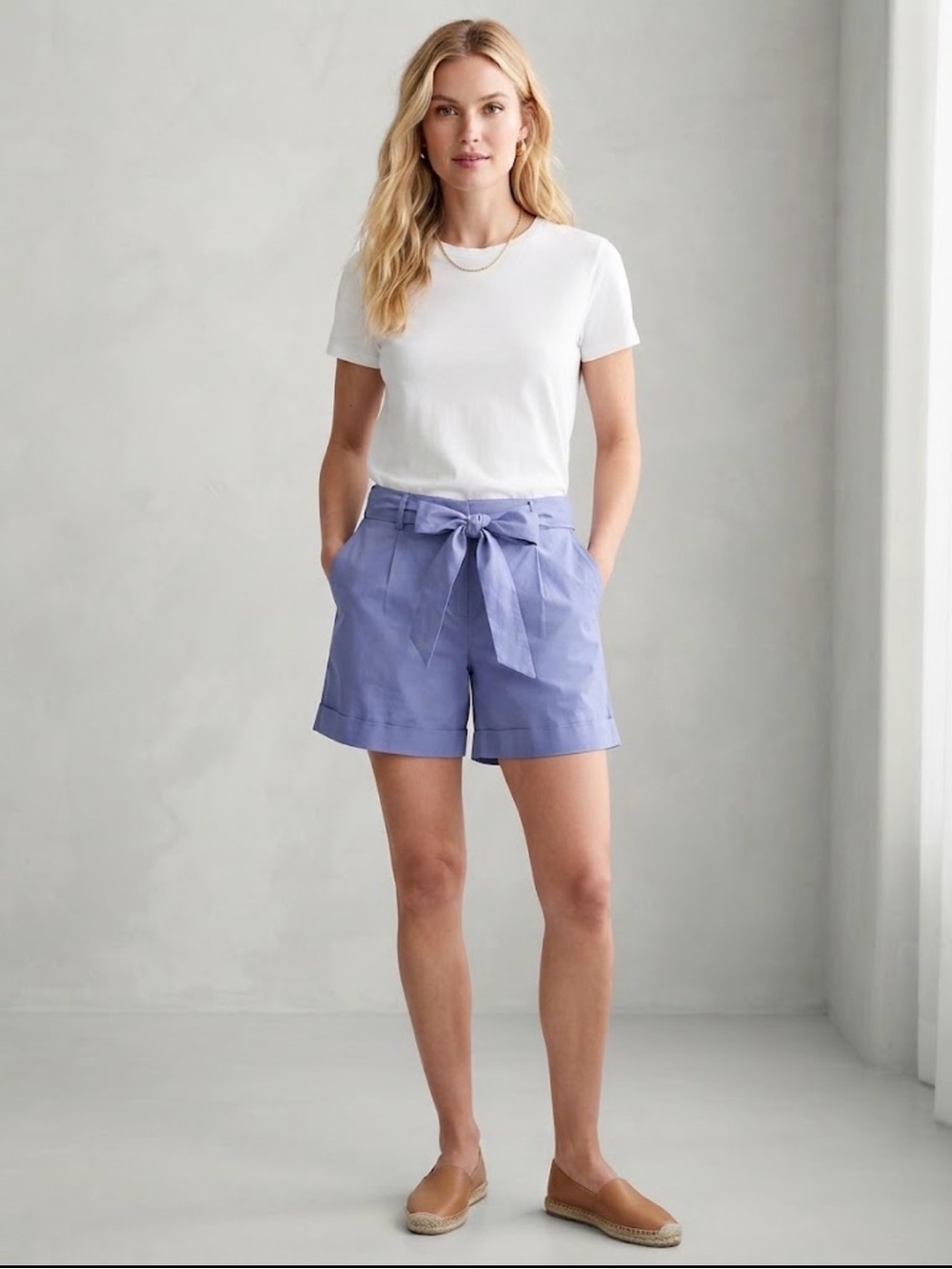Lafayette 148 New York Periwinkle Tie-Waist Tailored Shorts